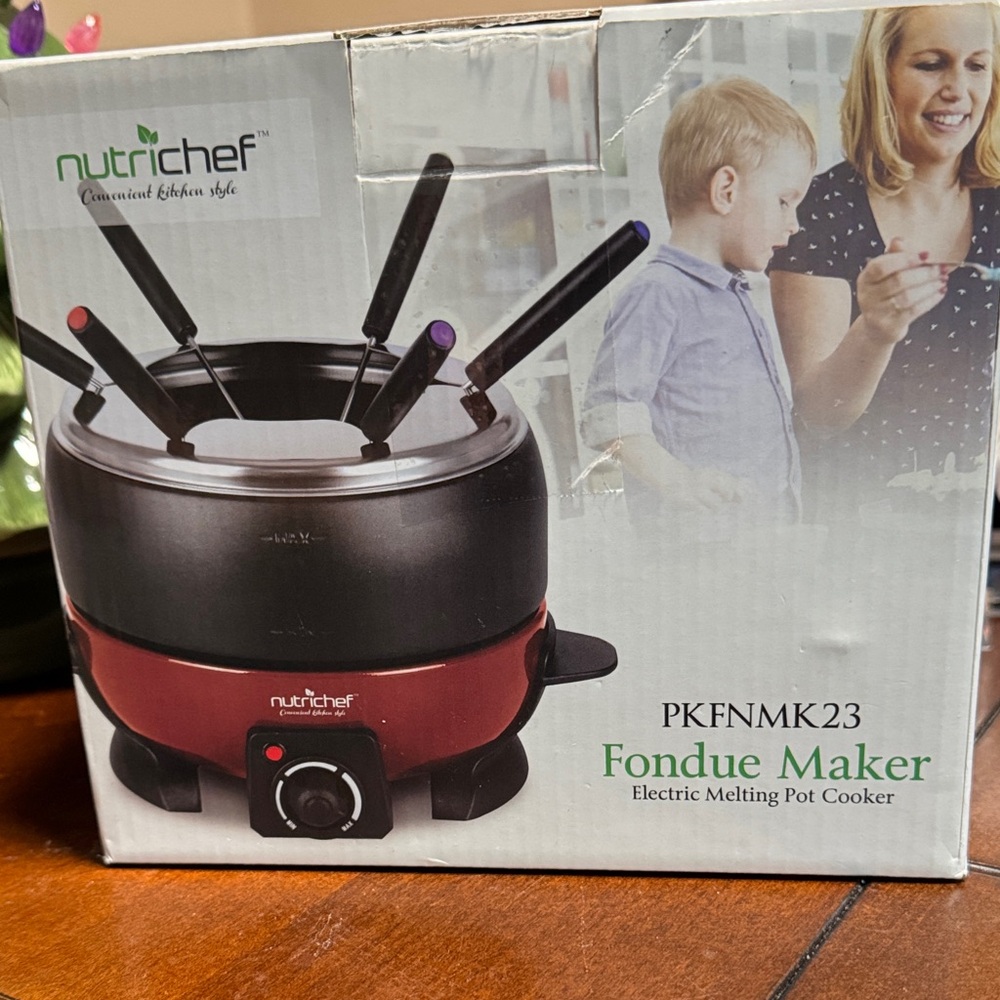 Nutrichef Red Fondue Maker - Electric Melting Pot Cooker BB3